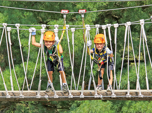Kids balancing on a log